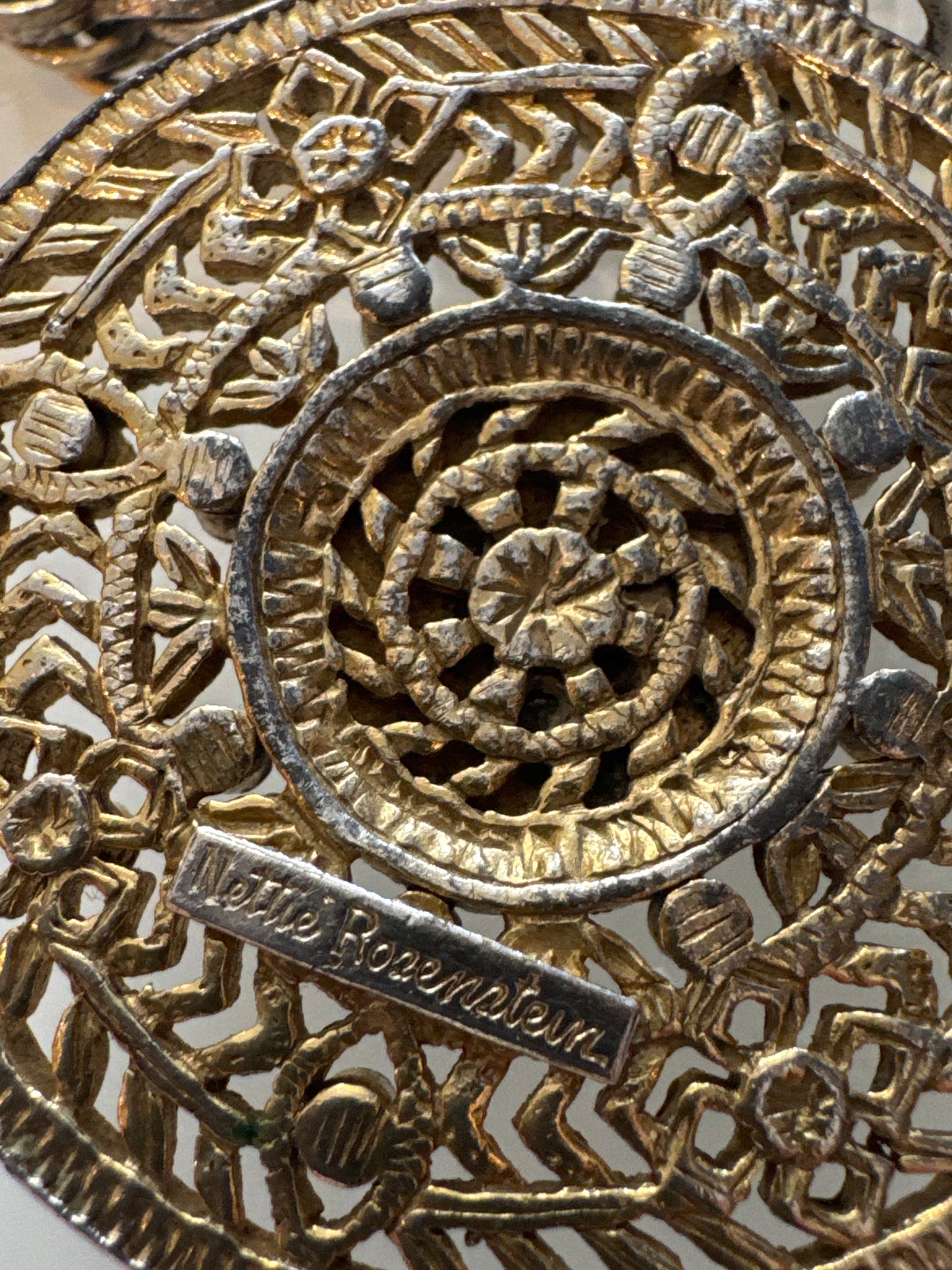 1960s jumbo medallion charm bracelet with double chain signed Nettie Rosenstein (1980s clasp)