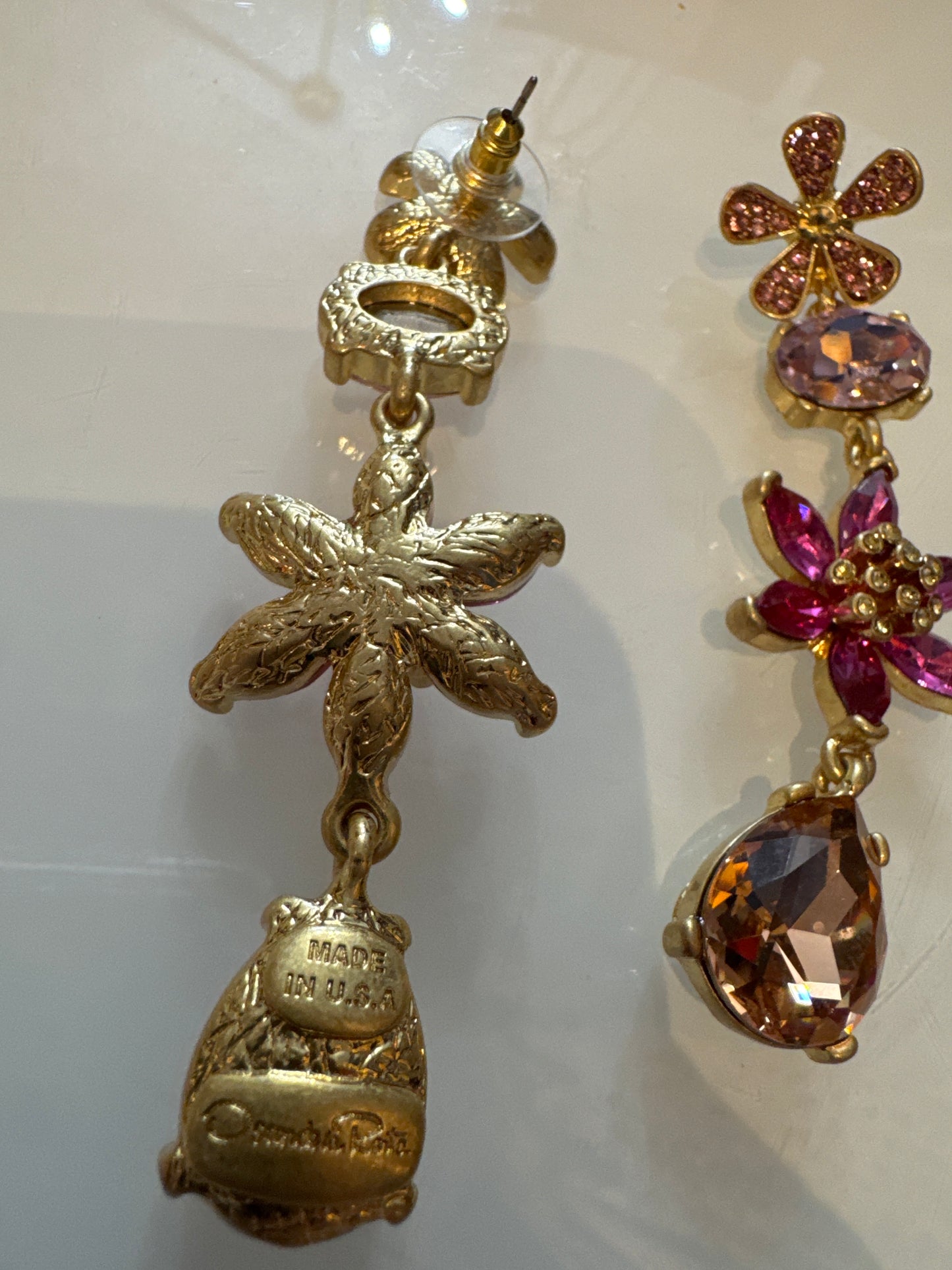 Retro rhinestone shades of pink dangle pierced earrings