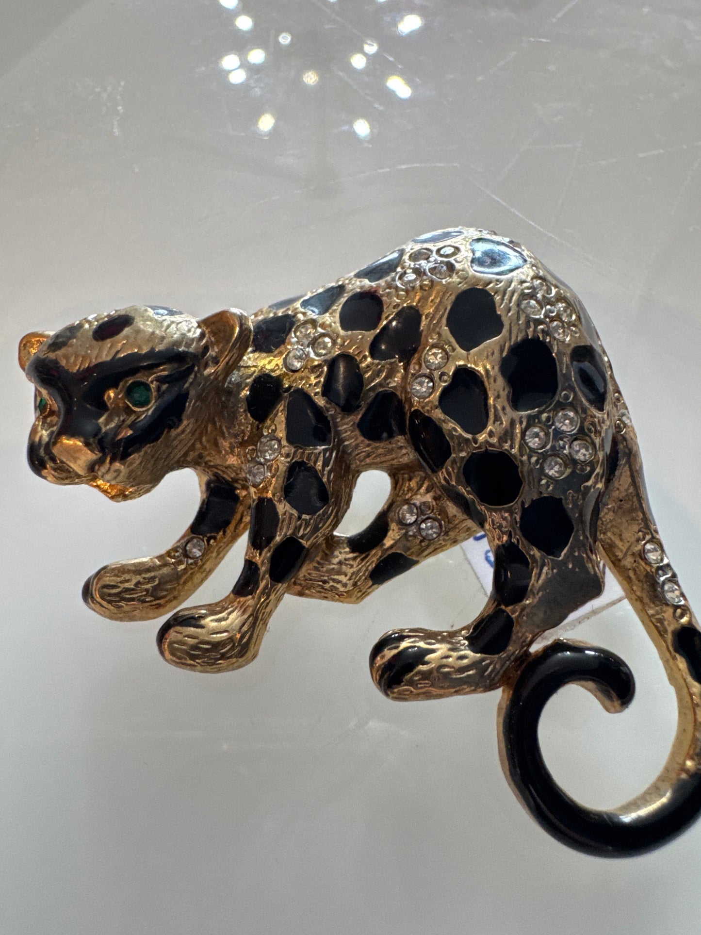 1980s signed KRAFT panther with green eyes and enamel and rhinestone body