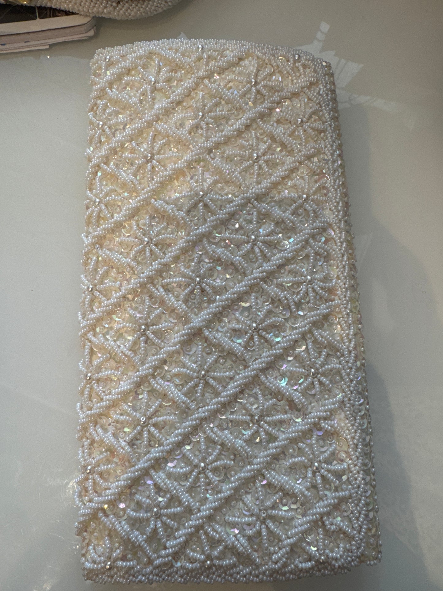Beautiful ivory beaded envelope clutch from the 1950s by LA REGALE