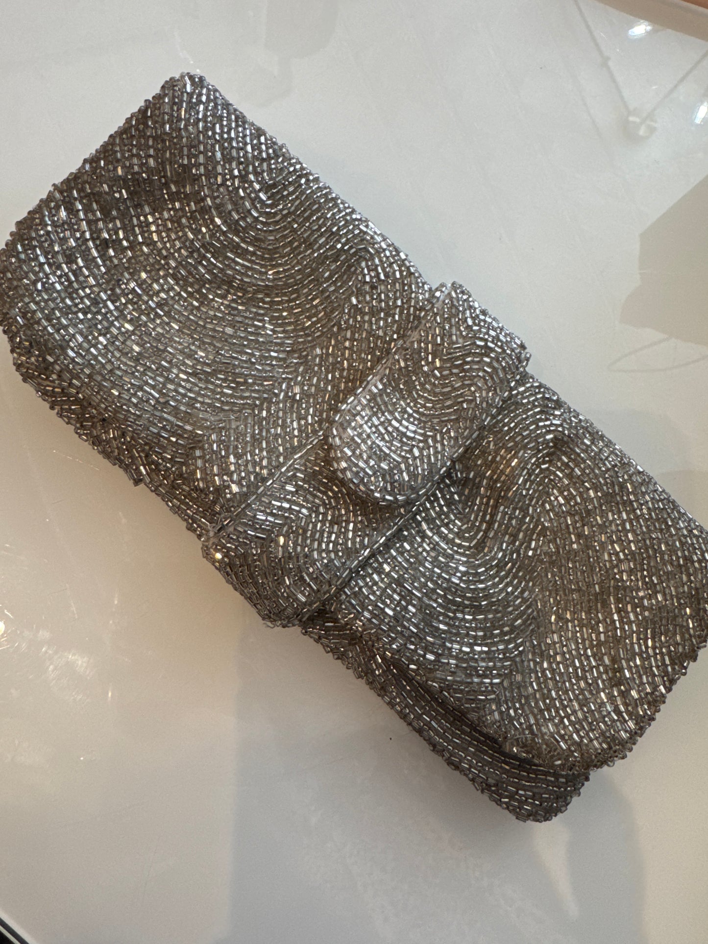 1970s silver beaded clutch that can also be used as a jewelry roll