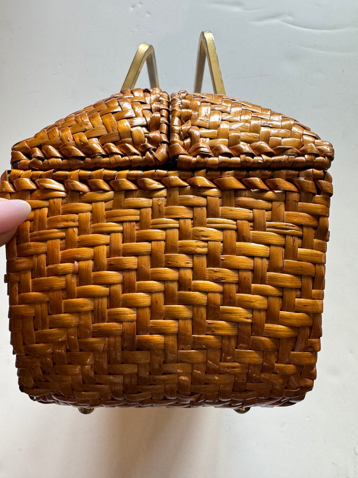 1950s rattan bag with unique gold hardware