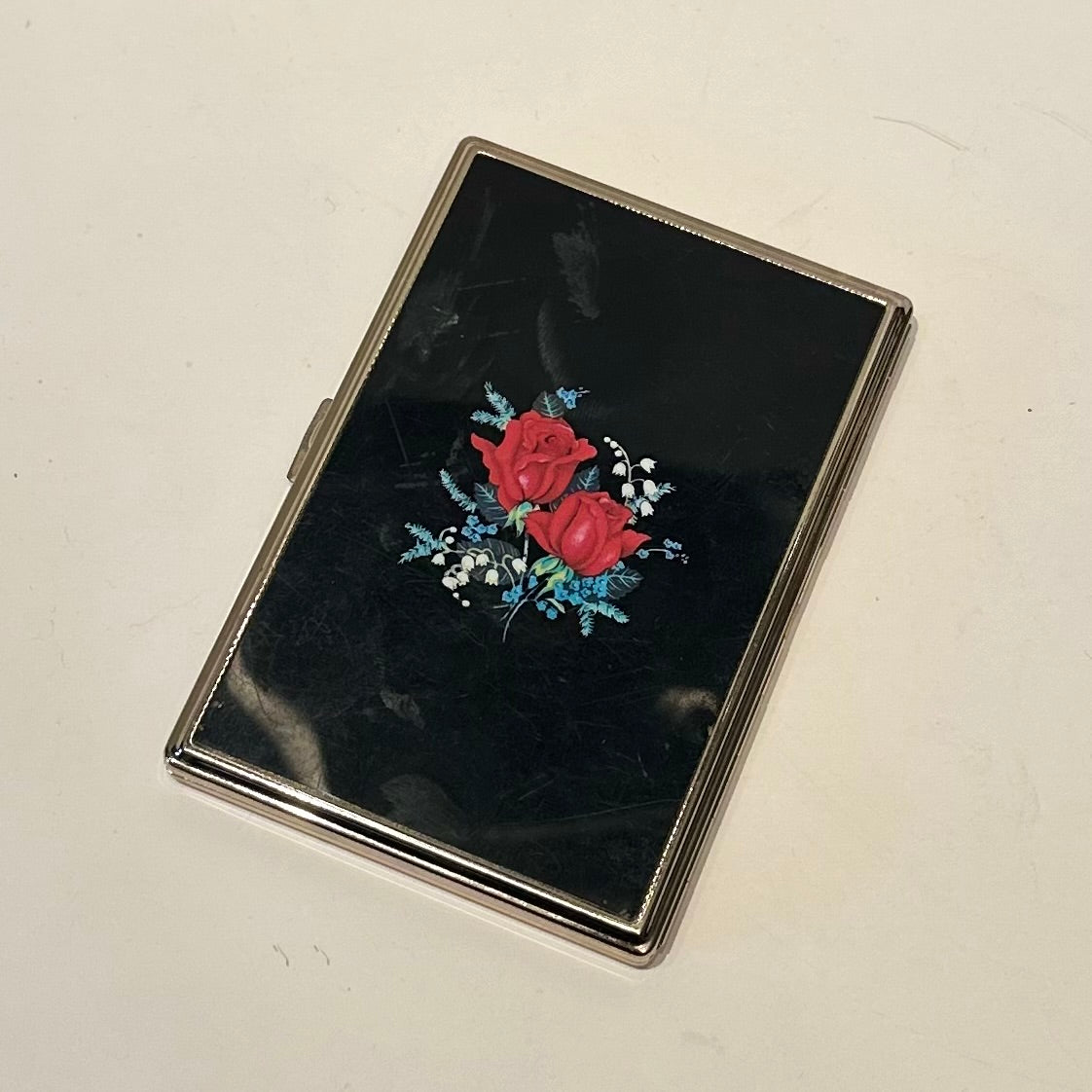 Vintage Black Rose Cigarette Case Compact