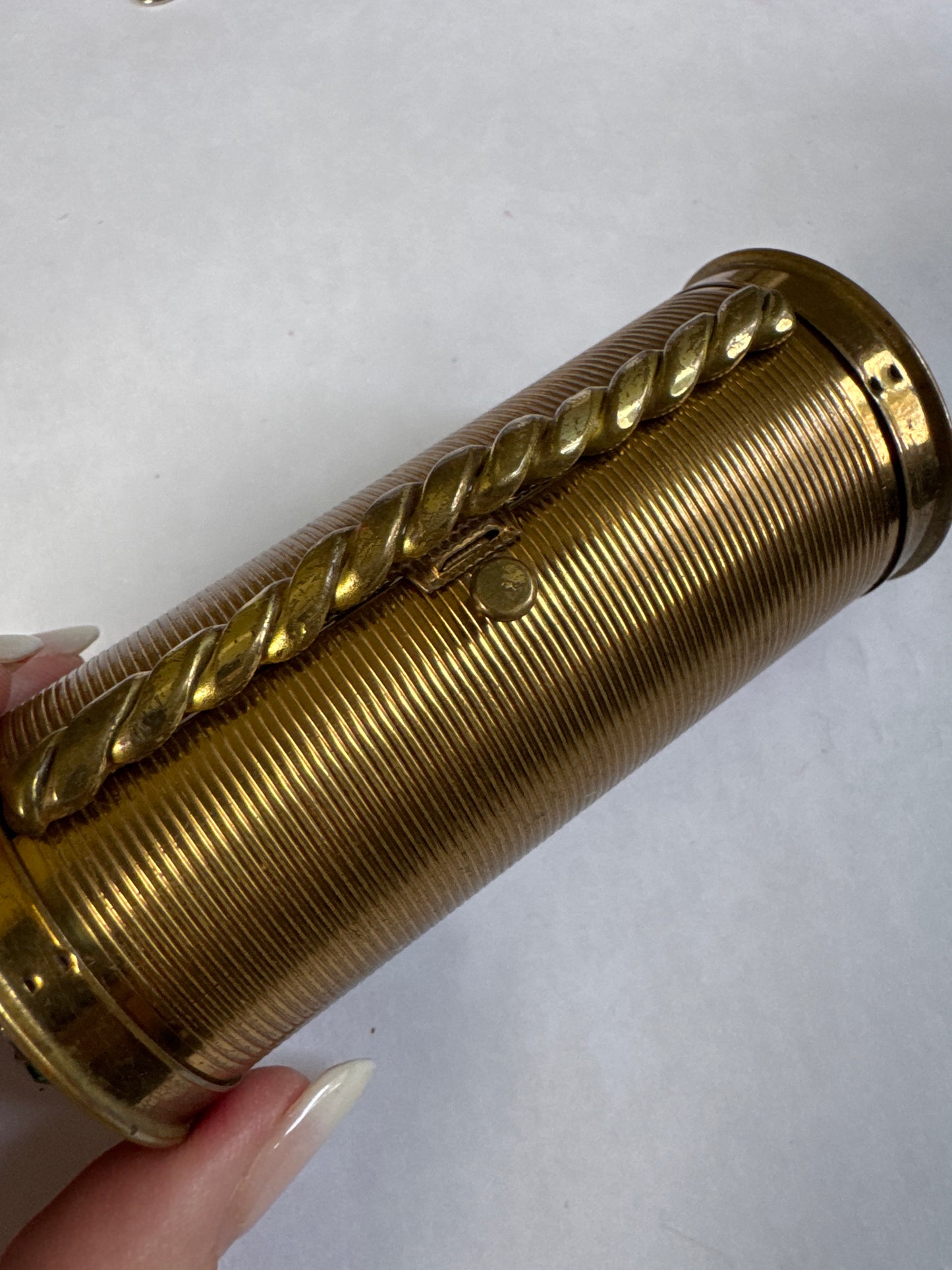 Vintage Extremely Rare 1950’s *Dorset Rex* 5th Avenue Jeweled Brass Cylinder Cigarette Case