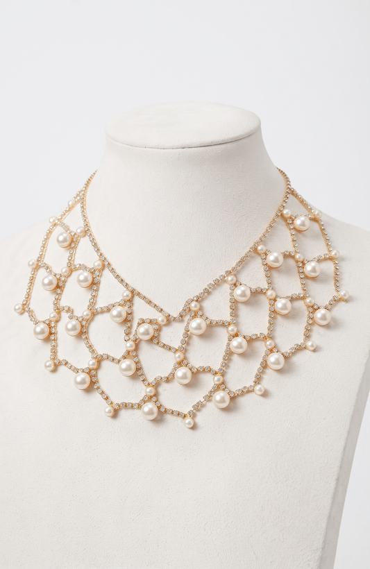 VINTAGE, PEARL AND RHINESTONE BIB NECKLACE