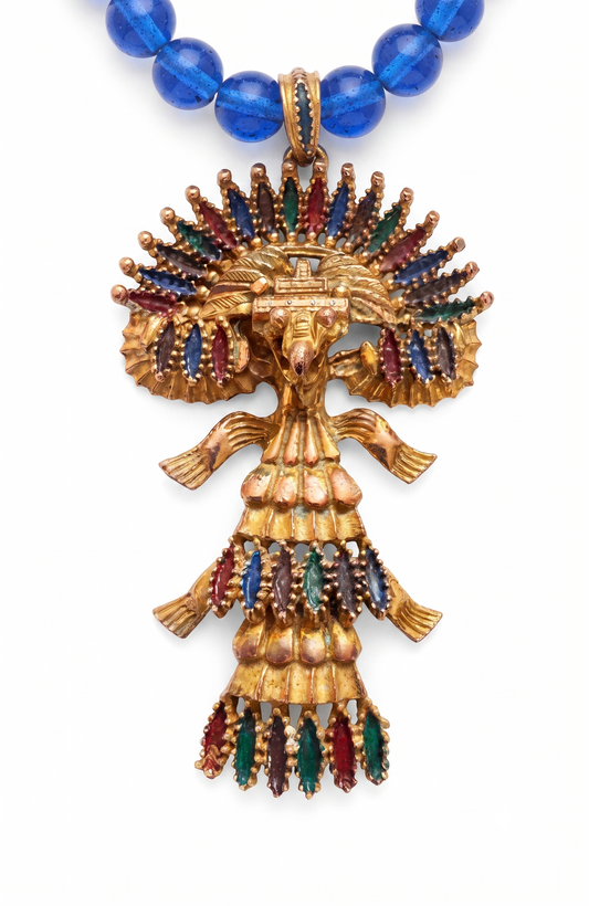 CASTLECLIFF MAYAN/AZTEC PENDANT NECKLACE FROM THE 1970s, DESIGNED BY LARRY VRBA.