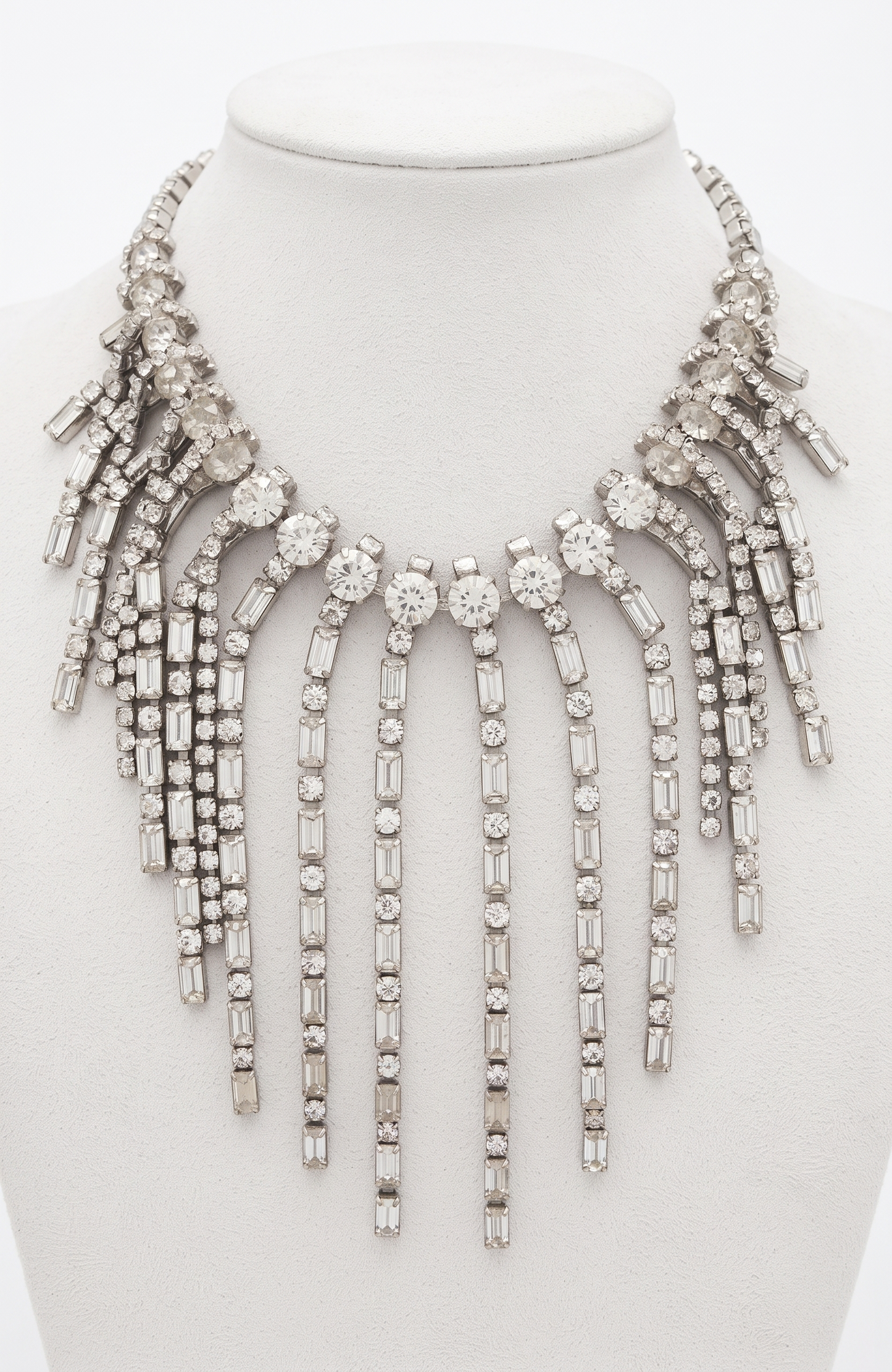Museum quality 1940s RARE Hattie Carnegie signed, rhinestone fringe collar necklace