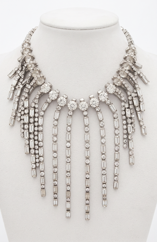 Museum quality 1940s RARE Hattie Carnegie signed, rhinestone fringe collar necklace