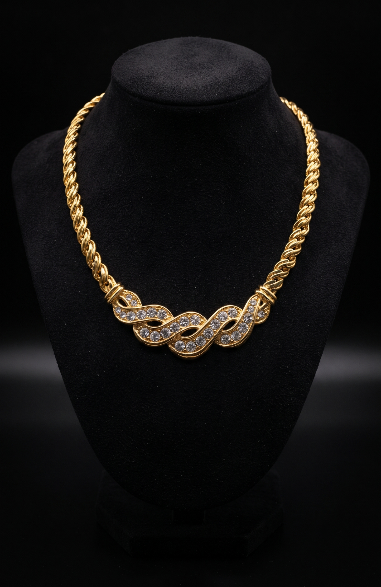 Vintage 1980s Napier gold plate necklace with clear rhinestones