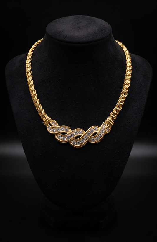 Vintage 1980s Napier gold plate necklace with clear rhinestones