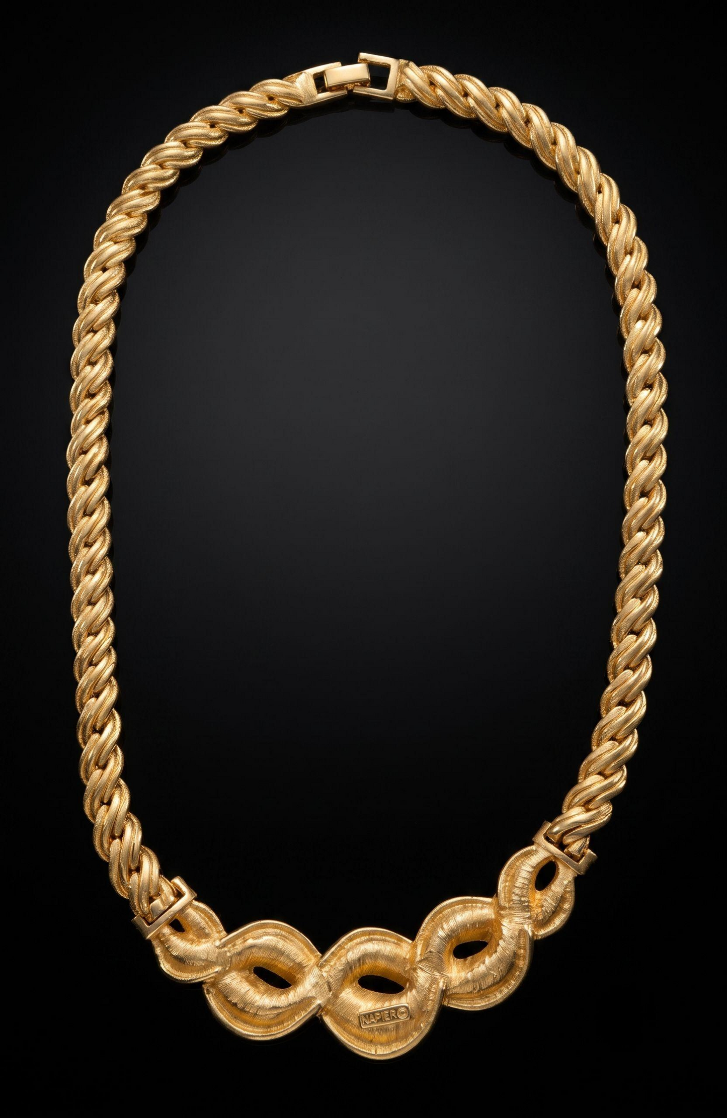 Vintage 1980s Napier gold plate necklace with clear rhinestones