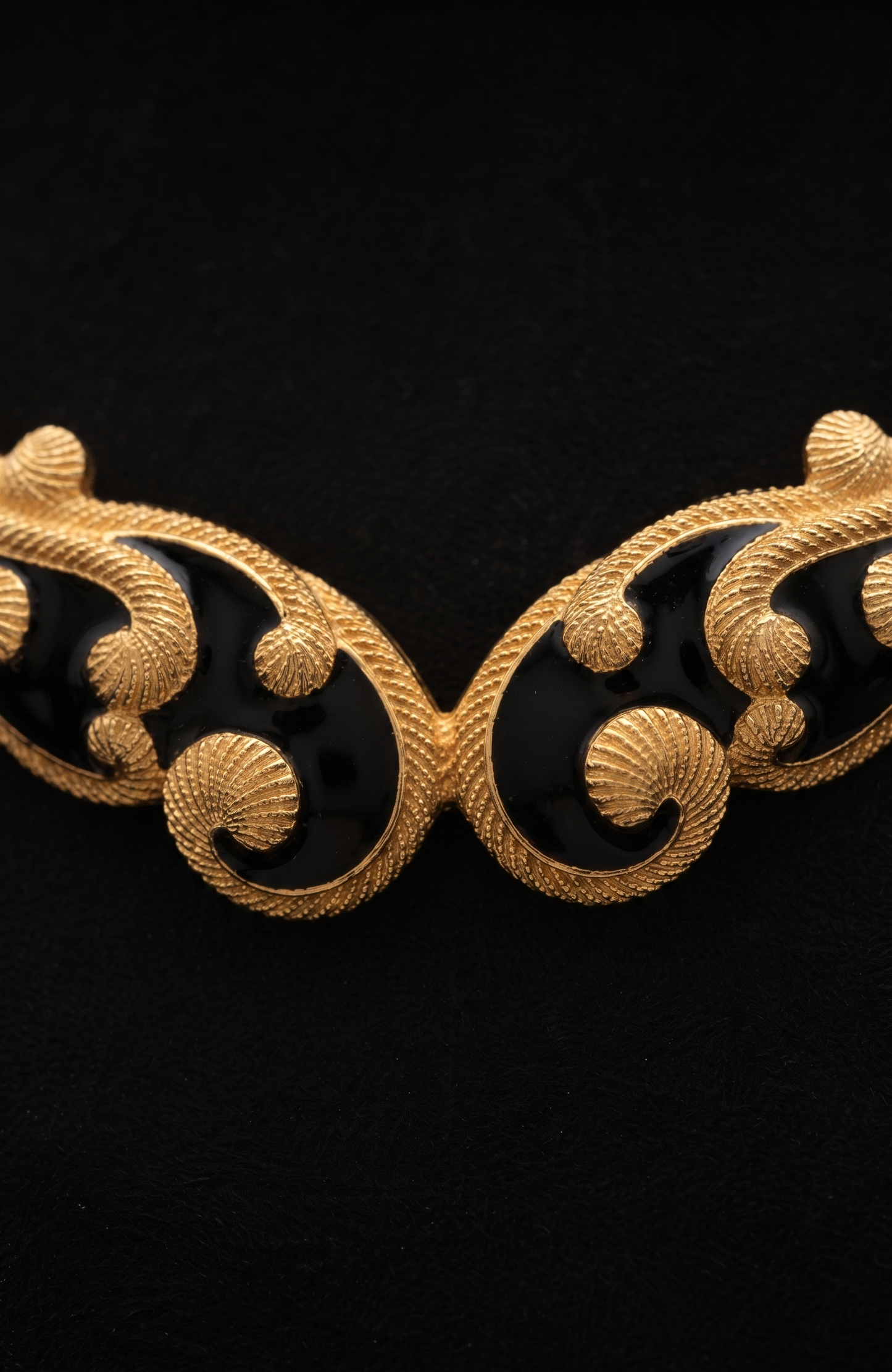 Beautiful 1990s Christian Dior necklace and pierced earring set in gold plate with black enamel