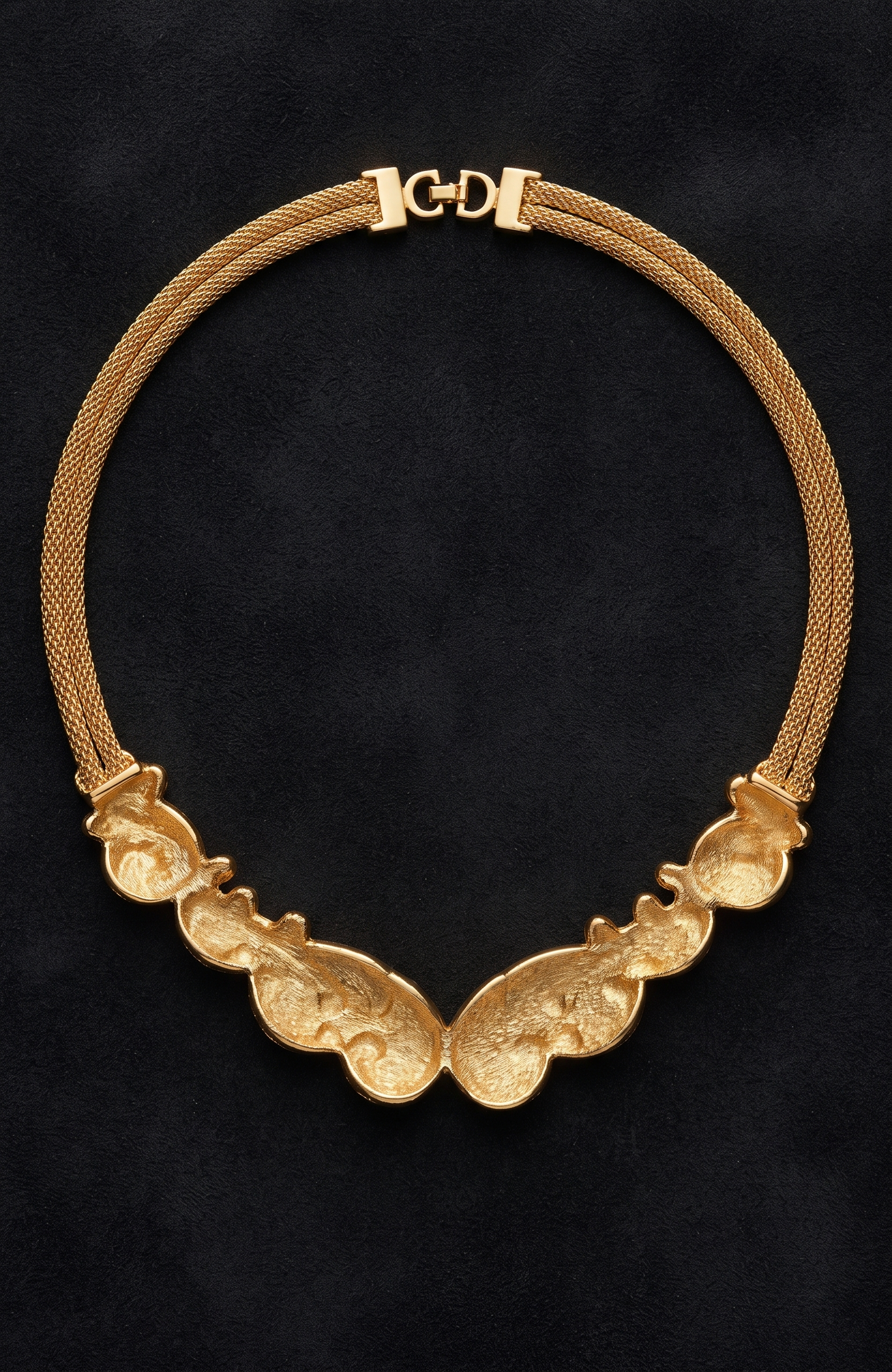Beautiful 1990s Christian Dior necklace and pierced earring set in gold plate with black enamel