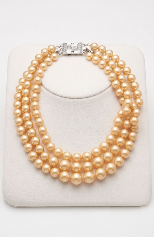 1960s vintage necklace by Kenneth J Ln. three-row necklace with ivory pearls