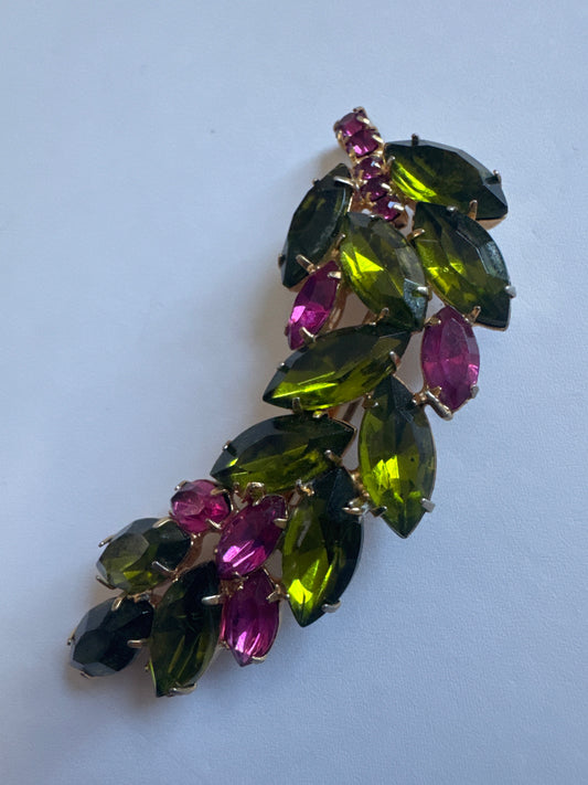 1950s green and pink leaf brooch