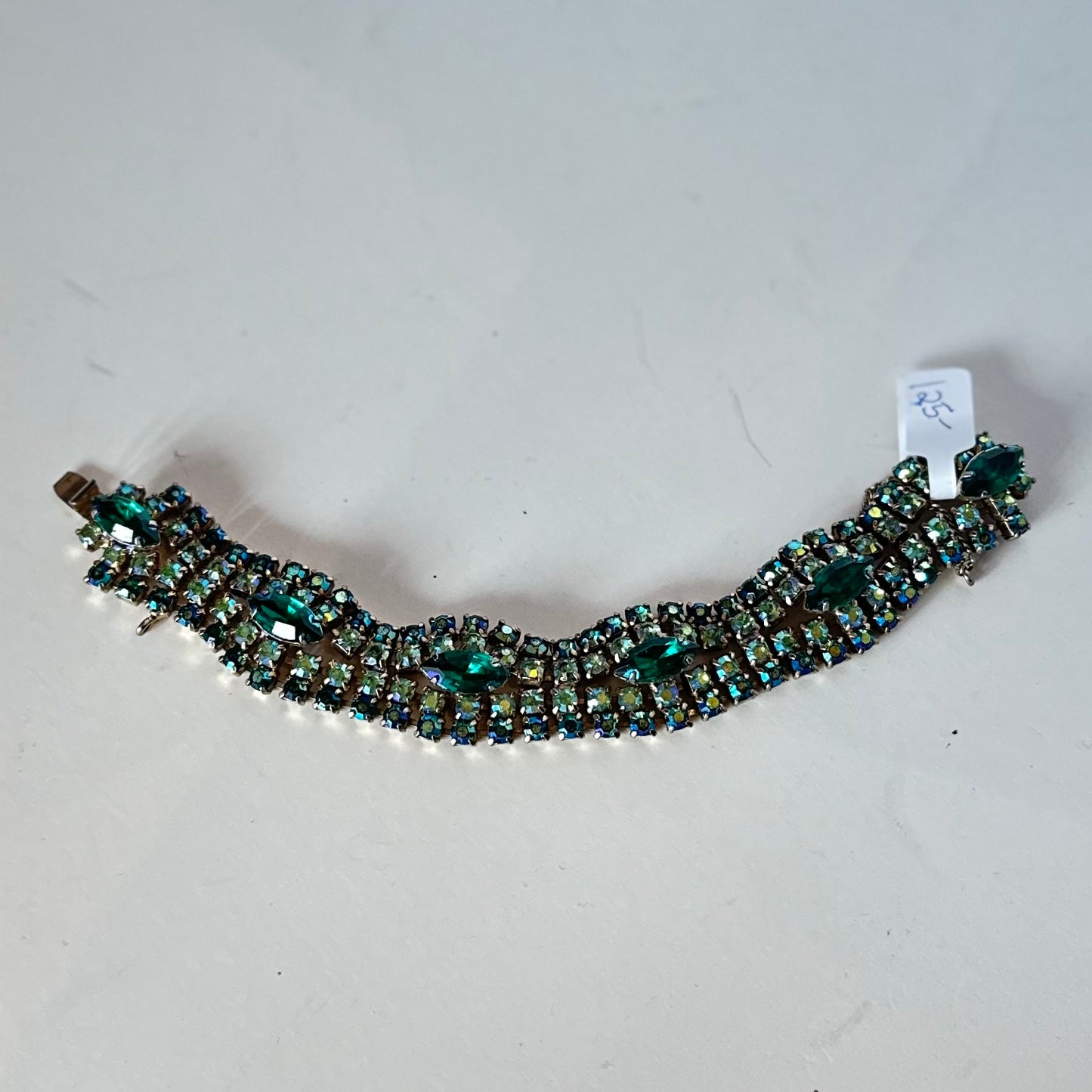 1950s Two Tone Green Marquise Rhinestone Bracelet