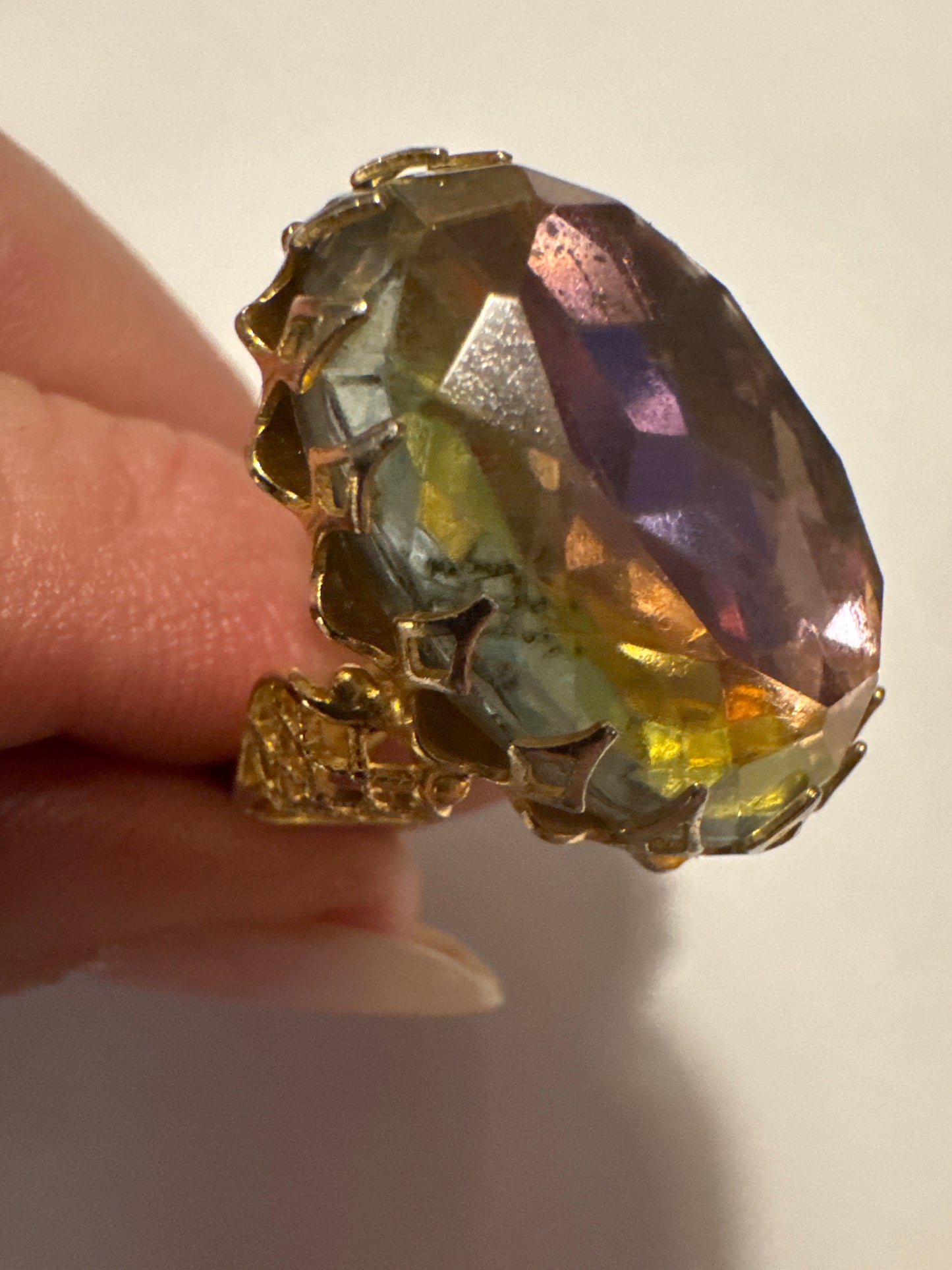 1960s jumbo cocktail ring with pastel watermelon stone. Road