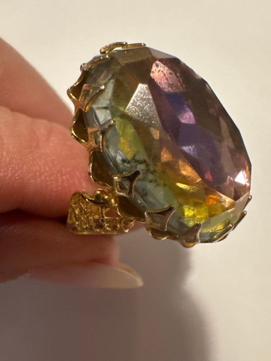 1960s jumbo cocktail ring with pastel watermelon stone. Road