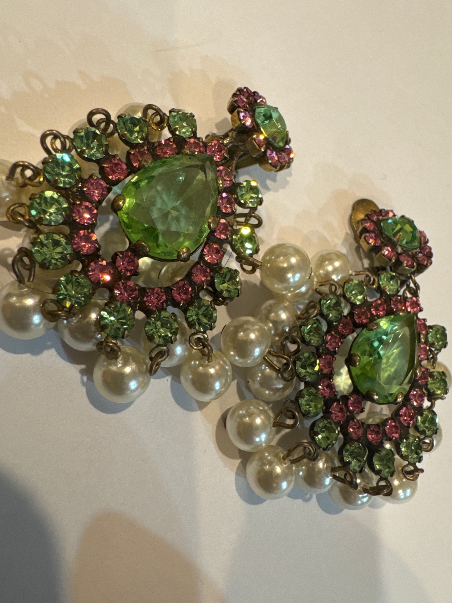 1960s signed, KJL oversized, pearl and rhinestone earrings