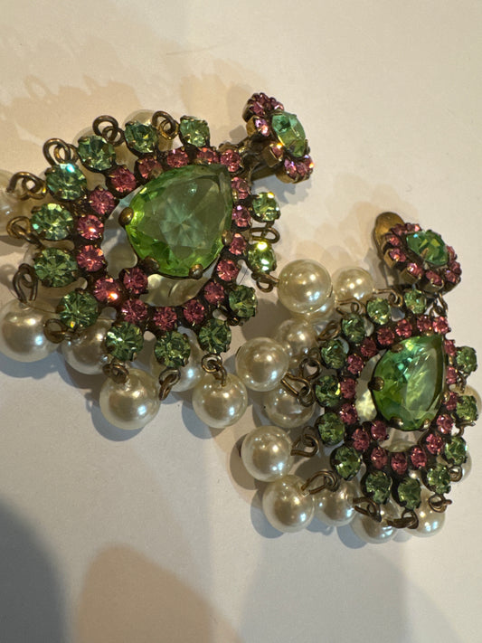 1960s signed, KJL oversized, pearl and rhinestone earrings