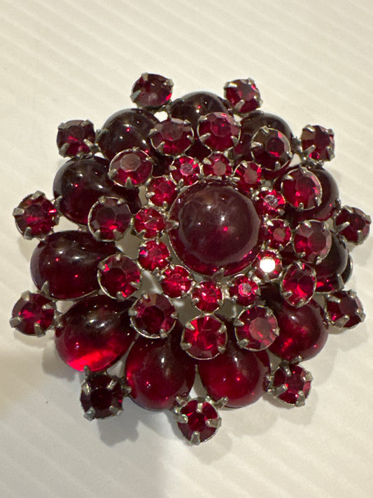 1950s stunning red rhinestone signed WEISS brooch