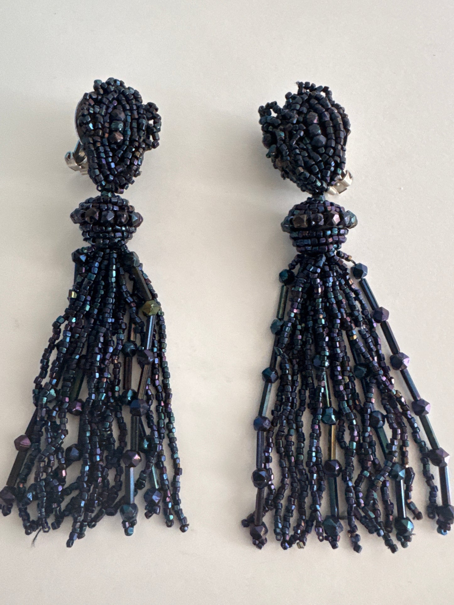 1930s clip on beaded tassel dangle earrings