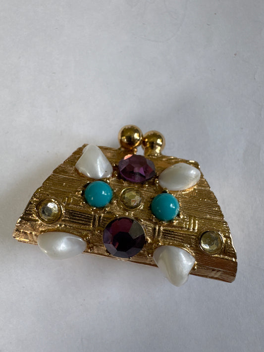 1970s vintage signed FLORENZA handbag trinket box with kiss lock closure