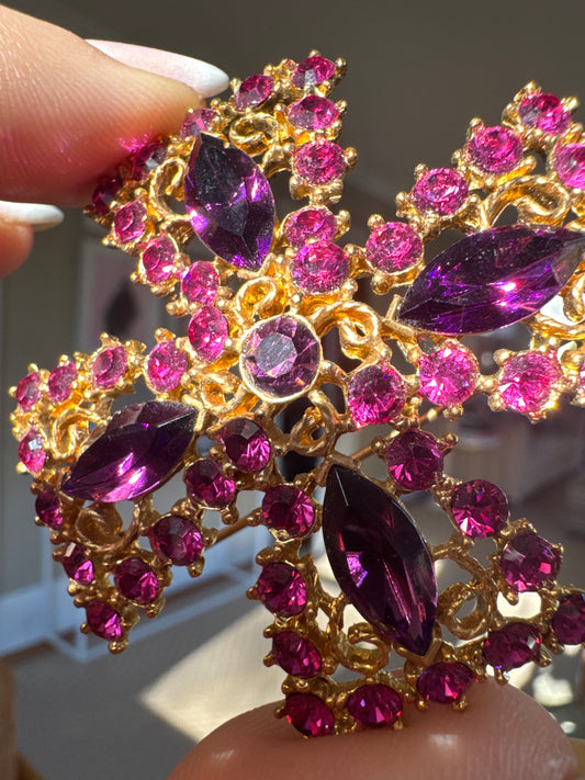 1950s stunning Maltese cross with pink and purple rhinestones