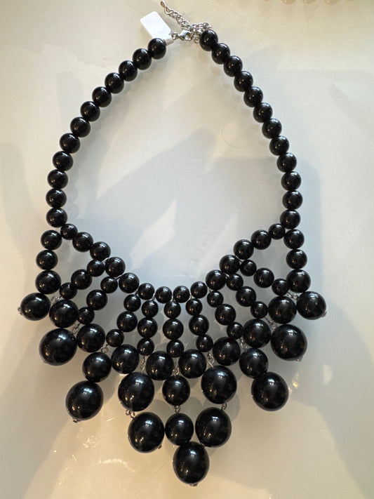 1970s black bead bib necklace