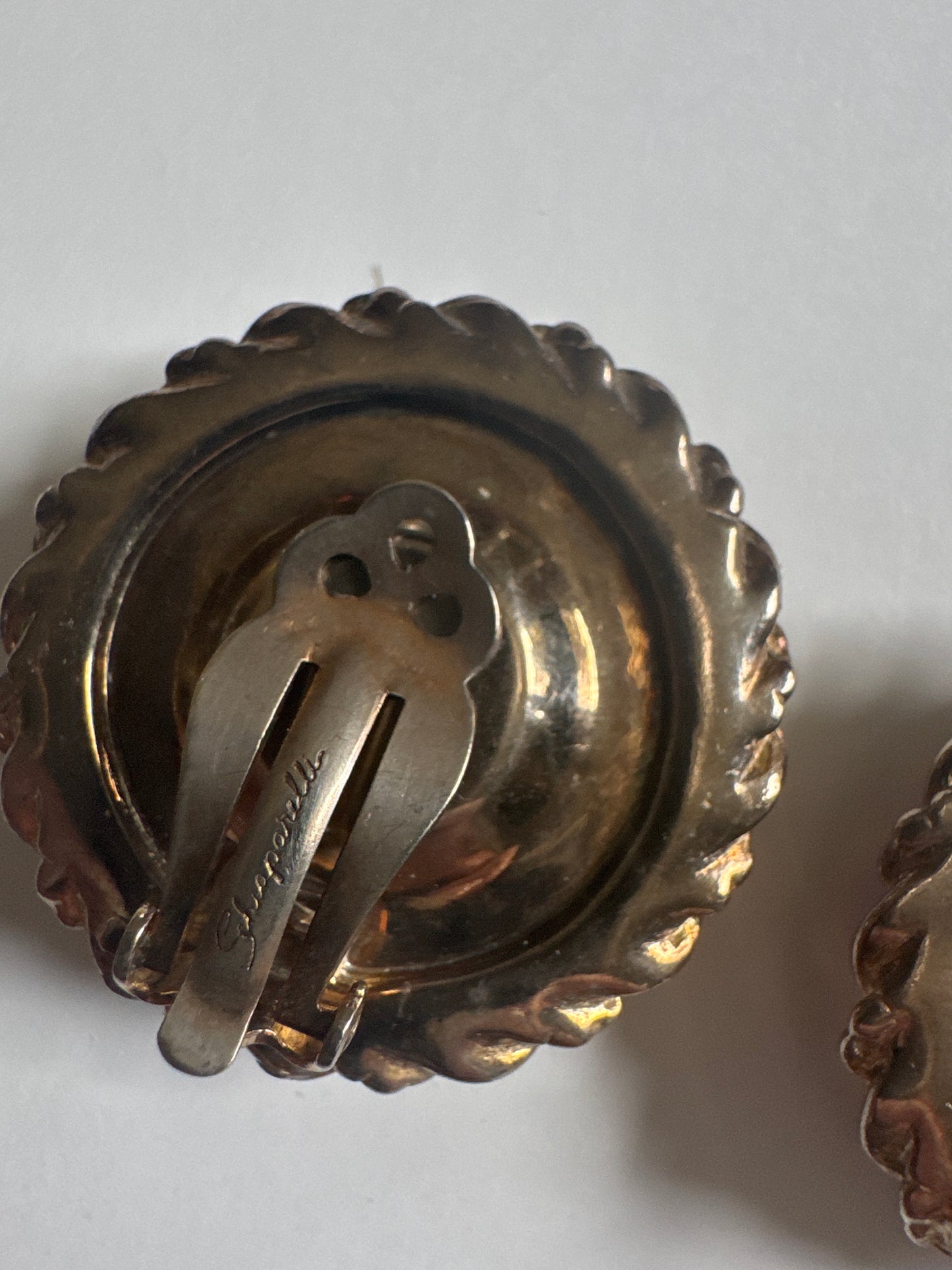 Stunning 1940s signed SCHIAPARELLI jumbo watermelon Stone earrings with outer goldtone wreath