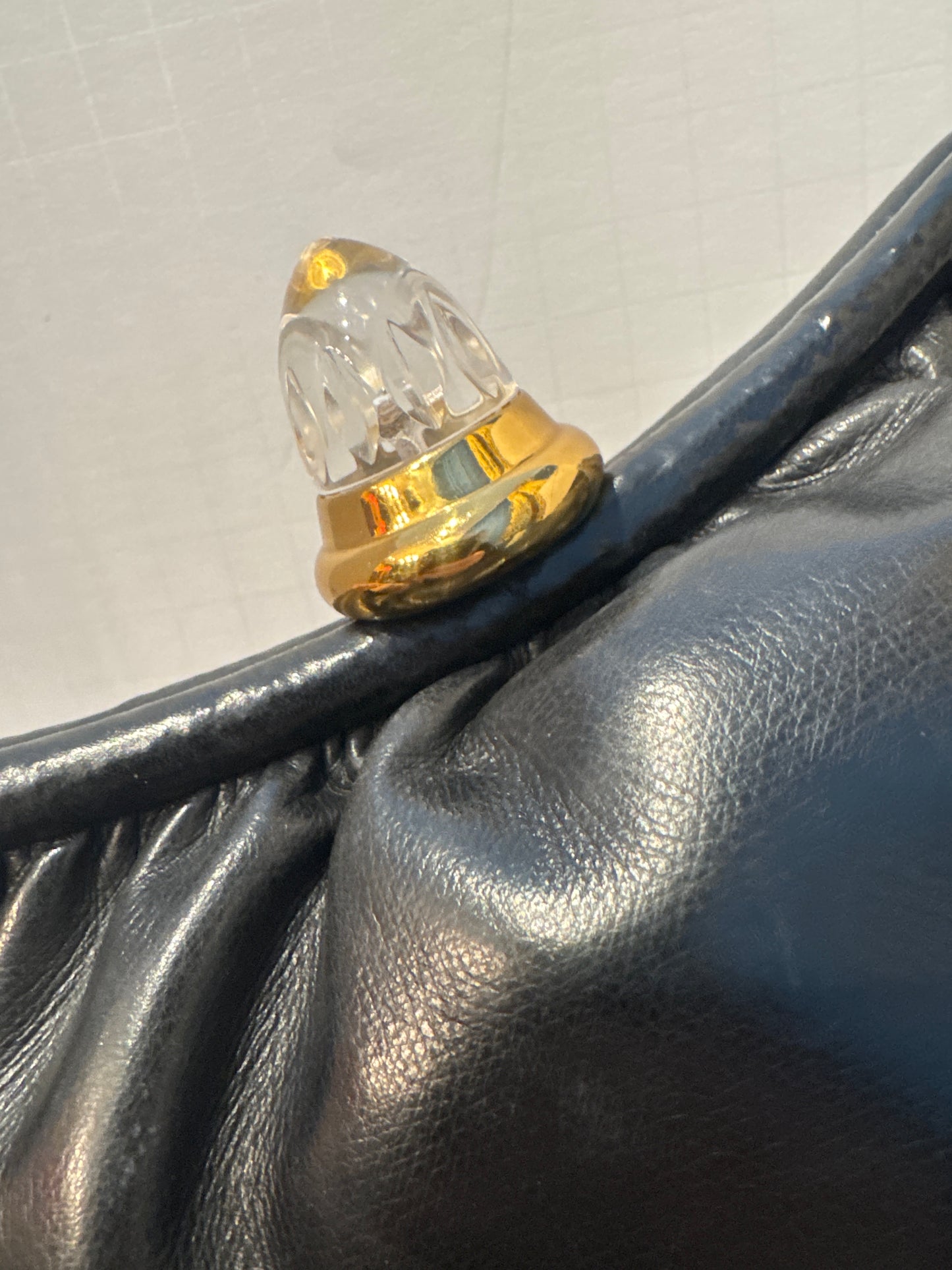 1940s long leather clutch with lucite closure