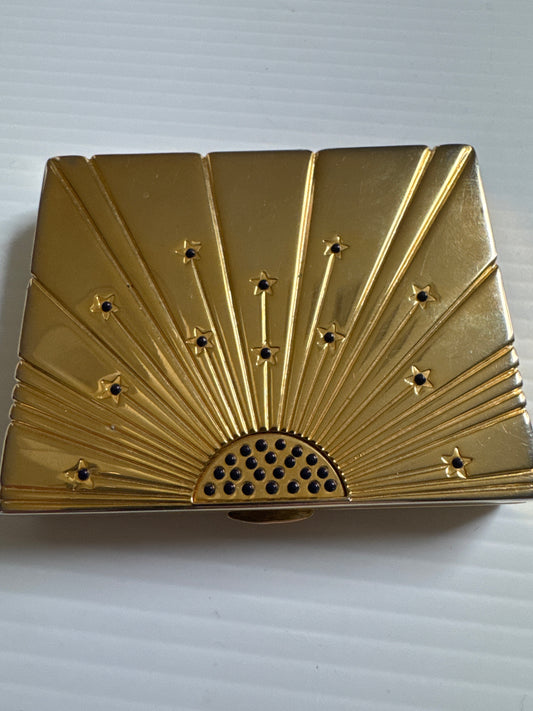 vintage, Estée Lauder, gold starburst, refillable makeup compact marked, made in Hong Kong