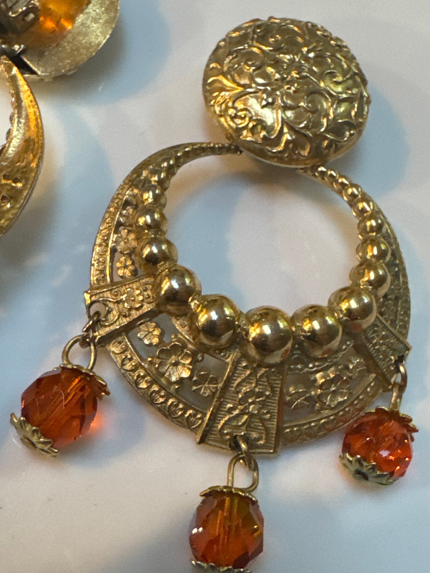 Statement 1970s clip on earrings with dangling Amber stones