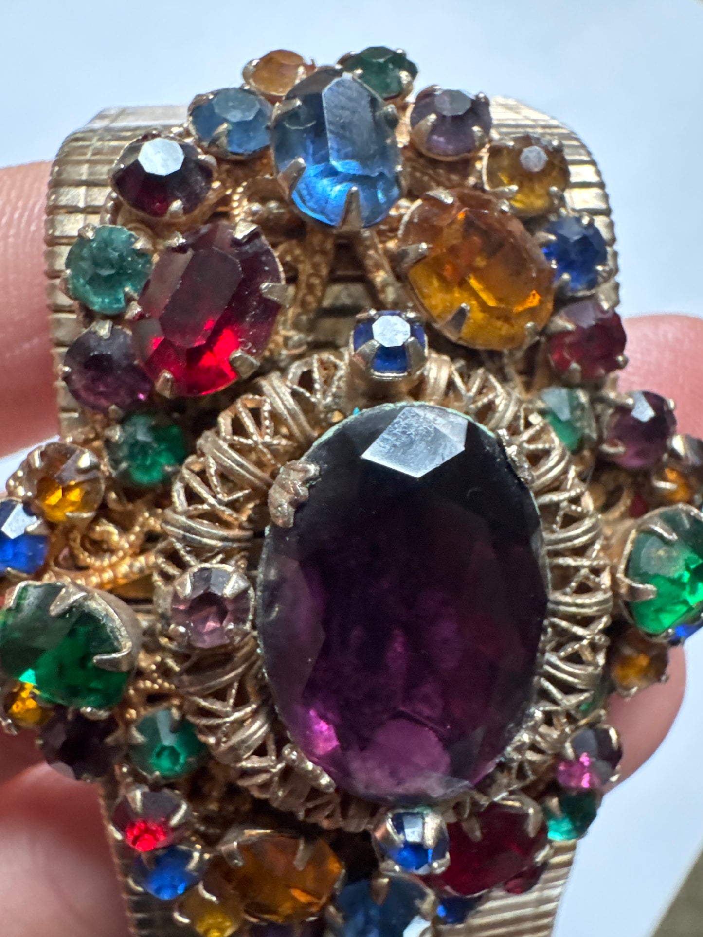 1960s stunning rhinestone link bracelet with safety chain