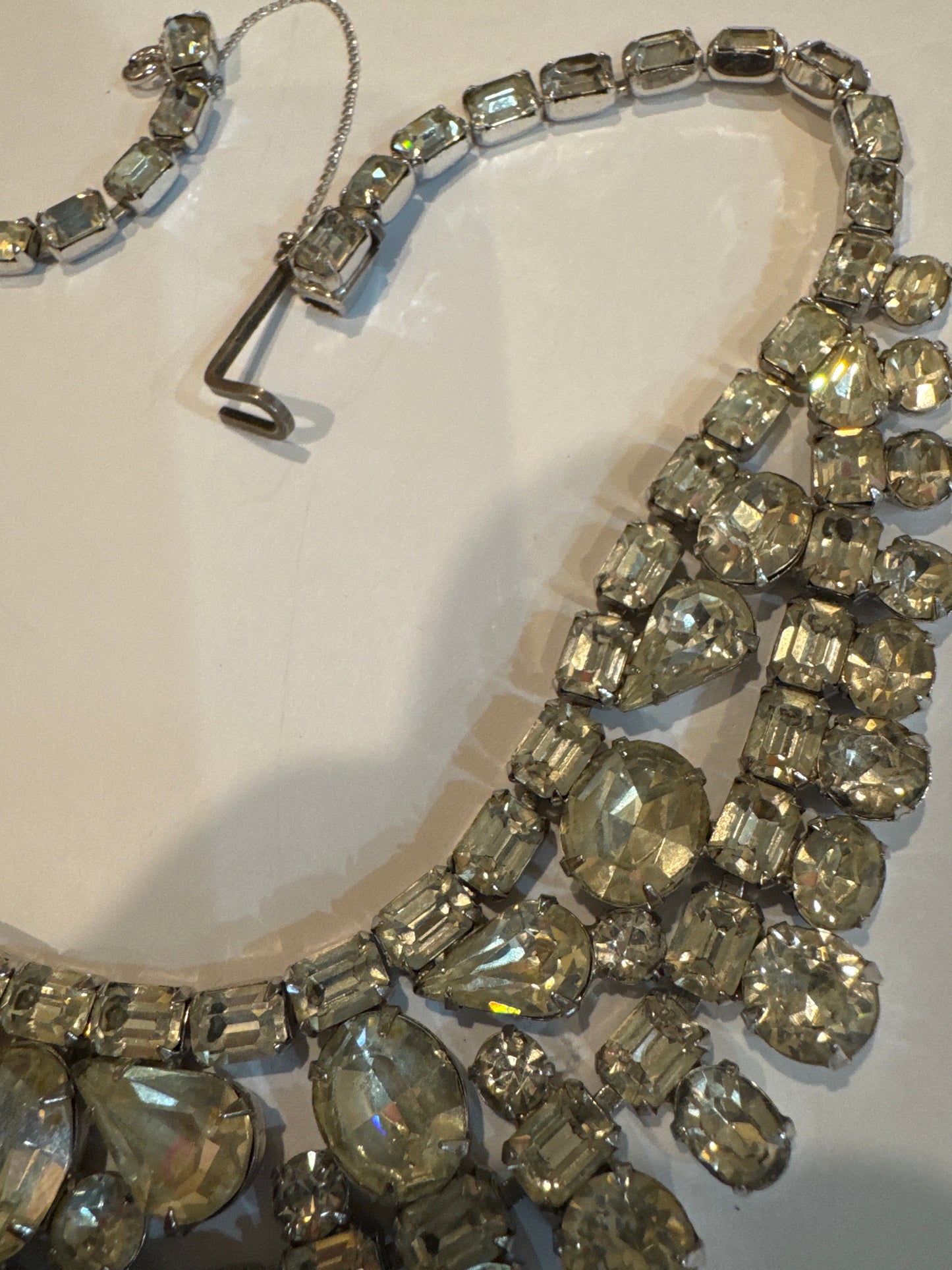 Stunning signed Eisenberg clear rhinestone necklace. Notice the latch and safety.