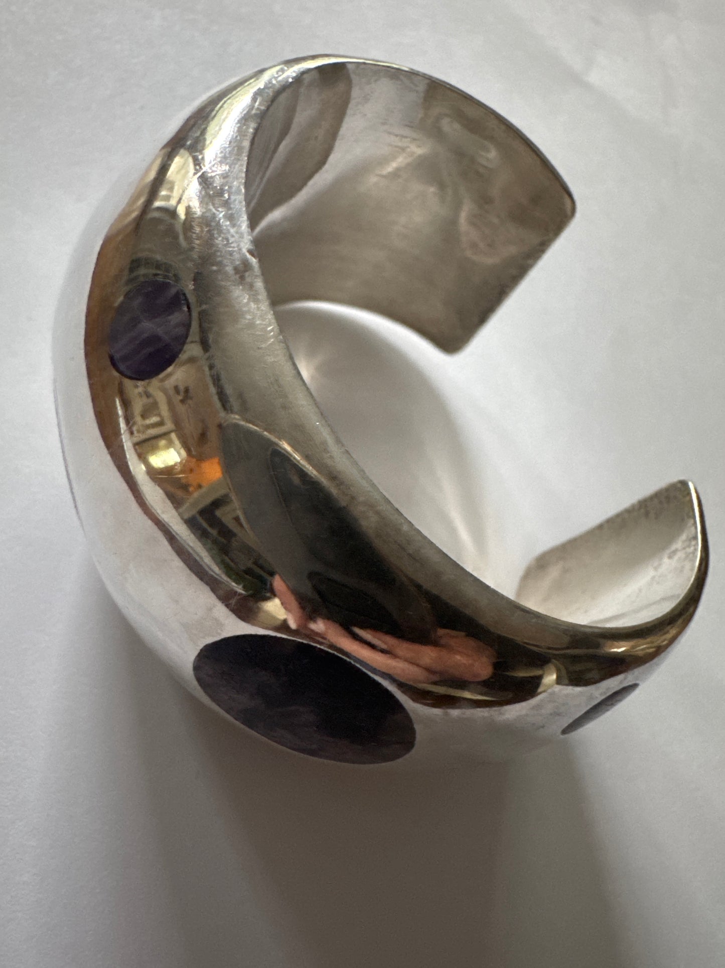 Taxco Sterling Silver & Purple Stone Dome Cuff circa 1970s
