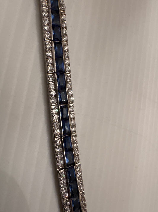 Beautiful vintage 1970s Park Lane Rodium sapphire colored stone and rhinestone bracelet