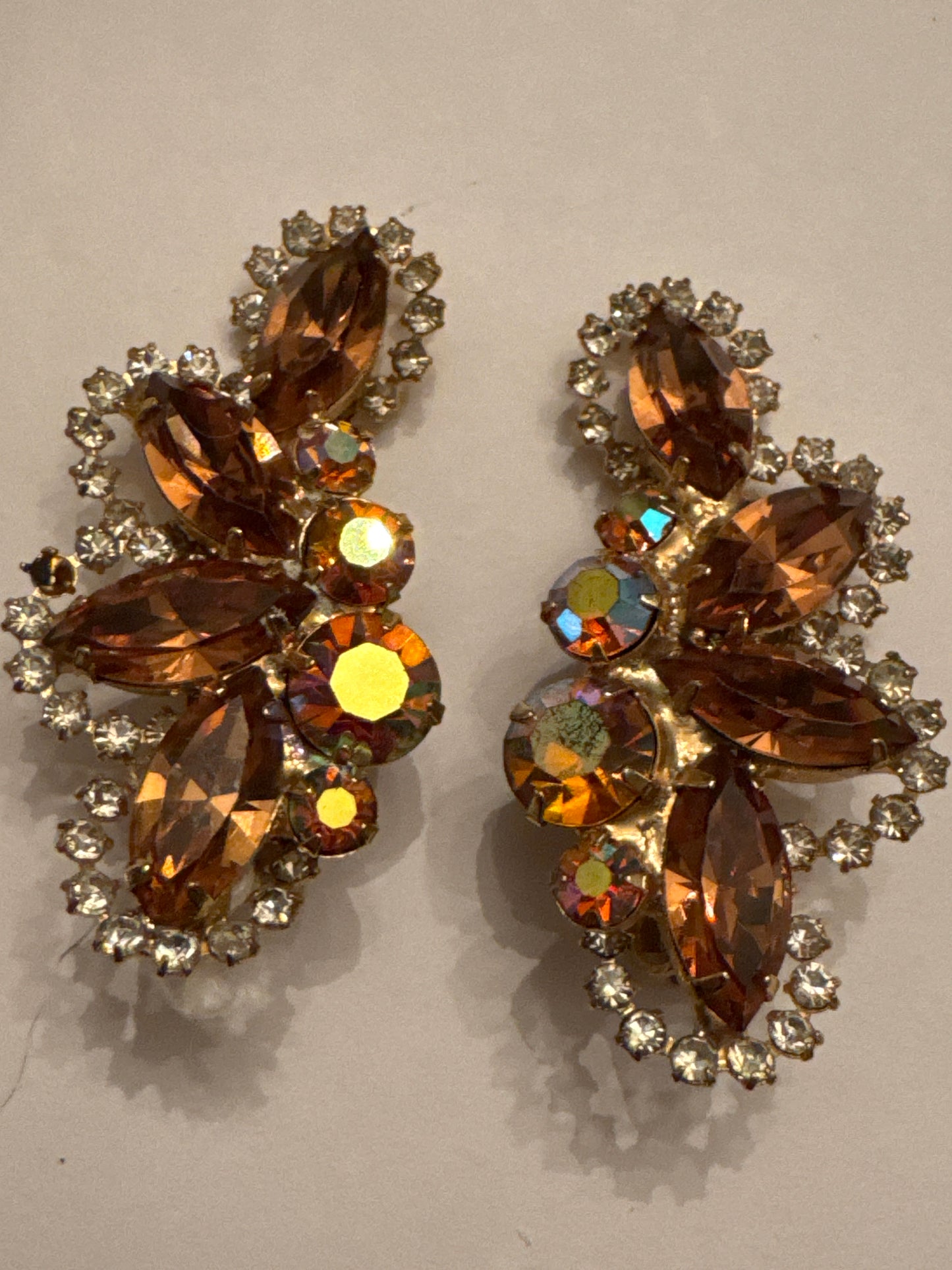 Incredibly sparkly 1950s signed WEISS rhinestone and aurora borealis climber earrings.