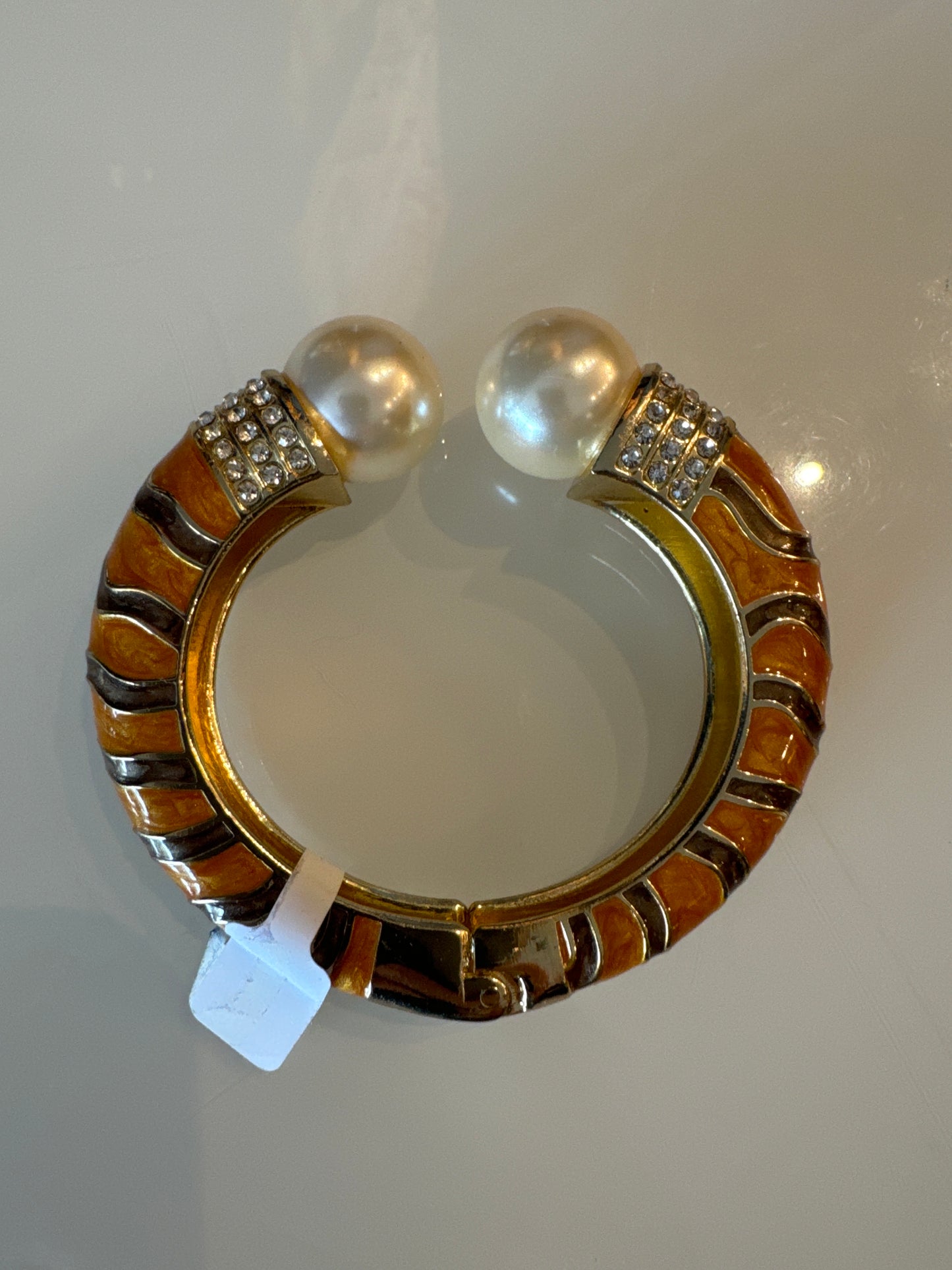 Pearl with rhinestone and enamel bangle