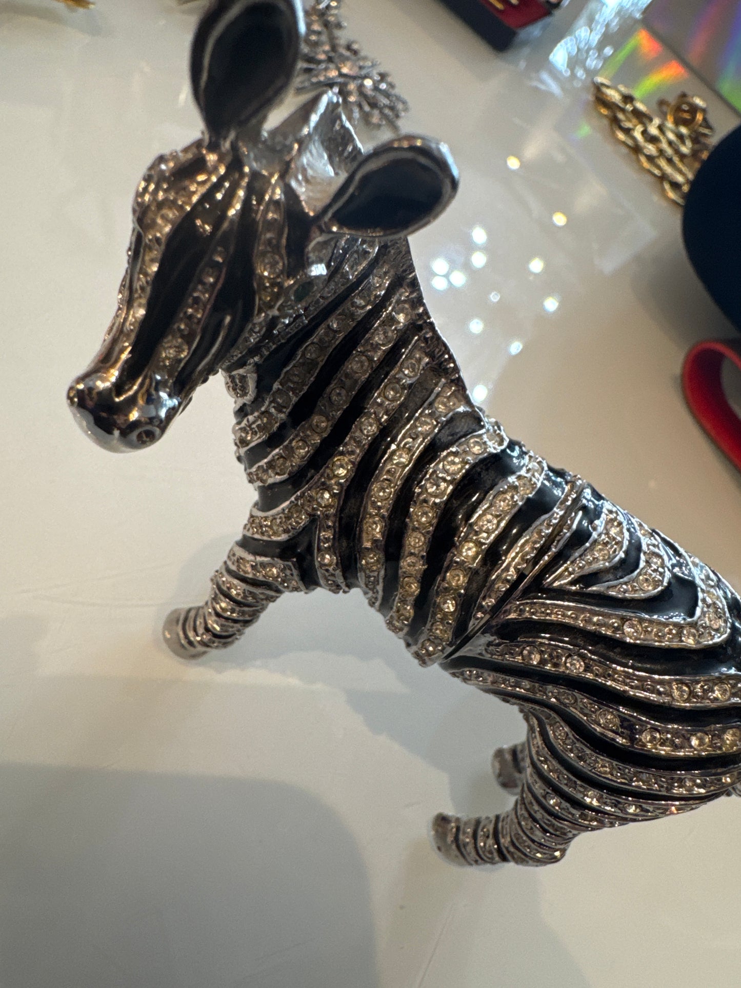 Vintage zebra rhinestone and enamel trinket box
