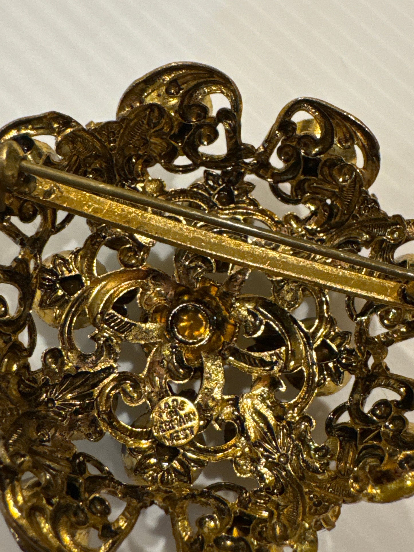 Beautiful jewel, toned rhinestone glass brooch made in West Germany