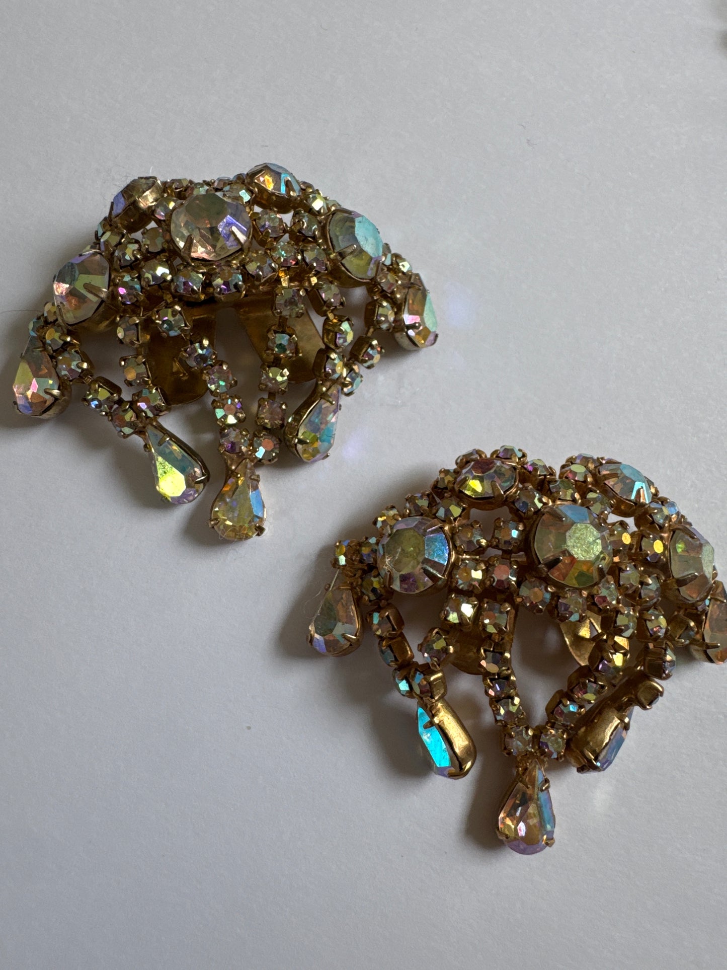 Late 1940s signed MUSE Aurora borealis, dangle shoe clips