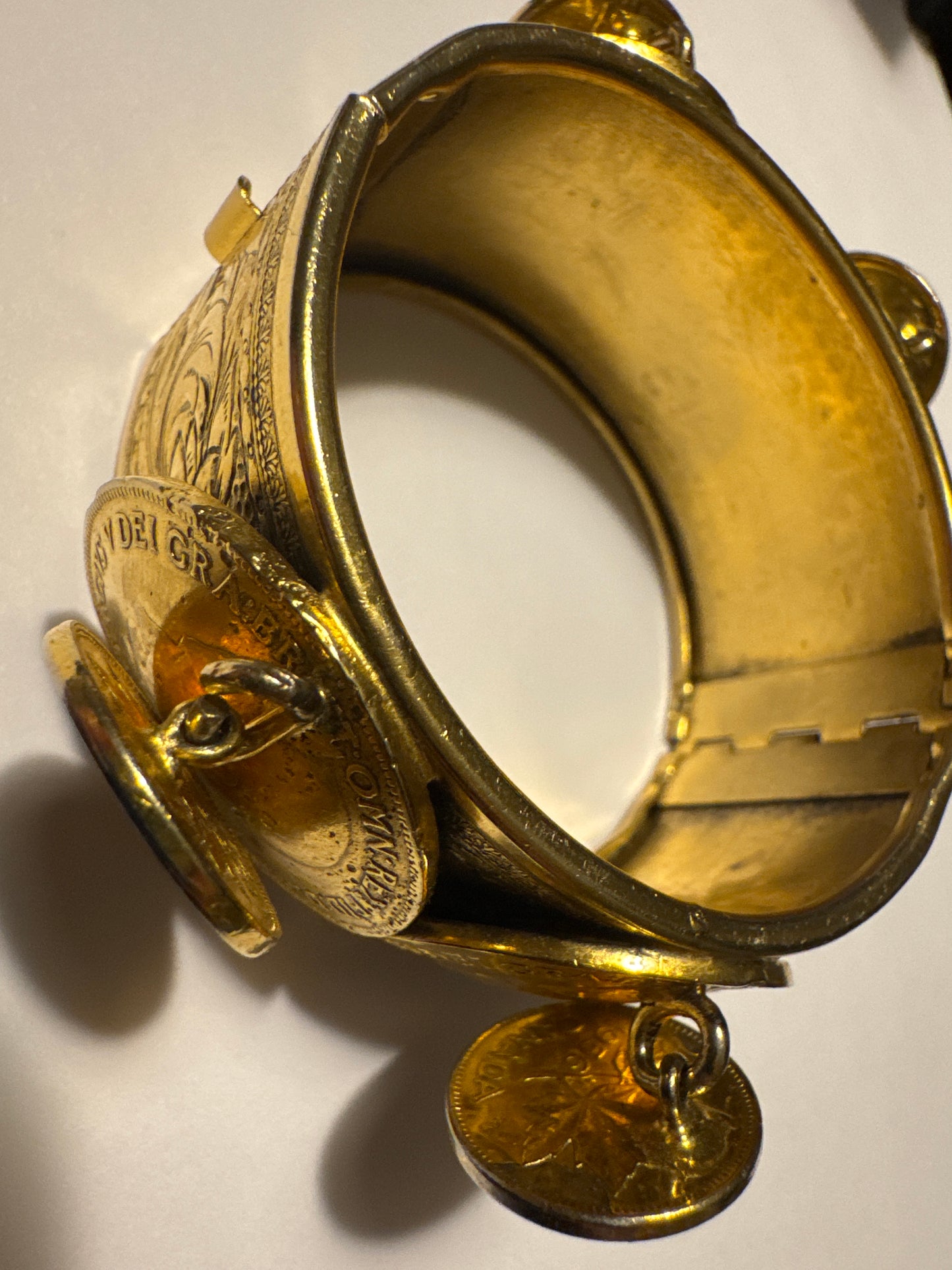 late 1940s early 50s signed FRERICH hinged coin cuff bracelet