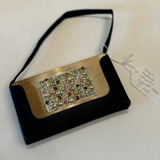 1940s Jeweled Makeup Compact Cigarette Case