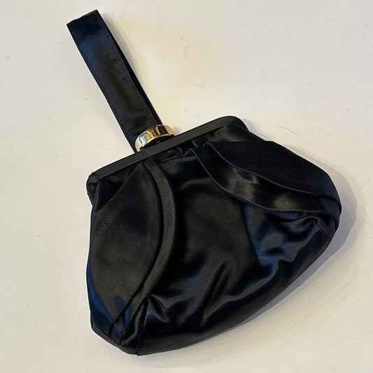 Vintage 1940s Black Satin Wristlet Bag