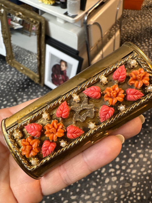 Charming, coral and pearl cigarette ash holder/trinket box