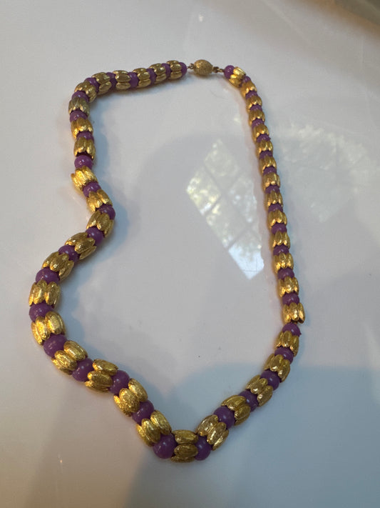 Beautiful gold tone and purple bead choker necklace
