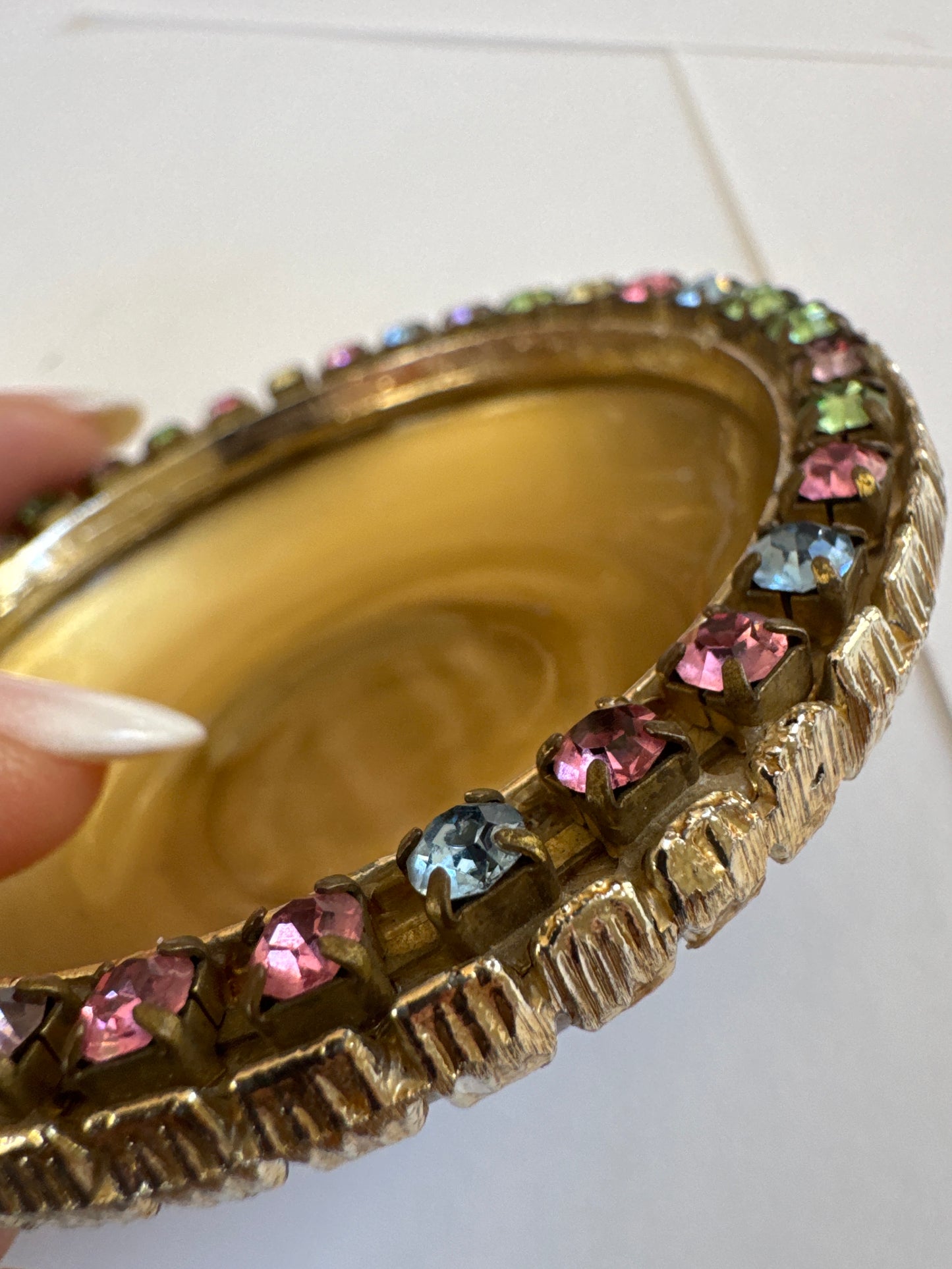 1950s gorgeous personal ashtray with rhinestones. Comes with rhinestone lighter by Weston.