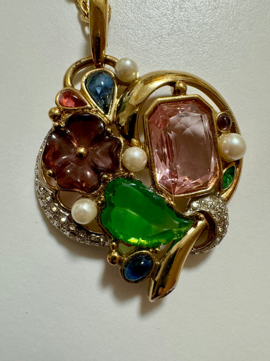 1990's gem stone gold tone pendant necklace