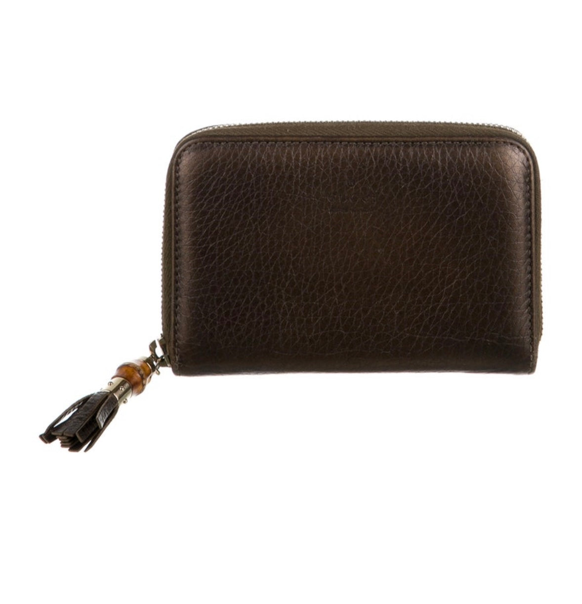 Gucci brown leather wallet with bamboo tassel on zipper